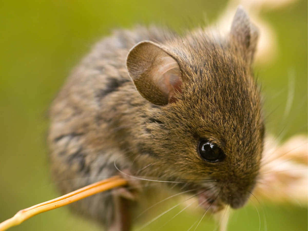 A Small Mouse Is Eating Grass