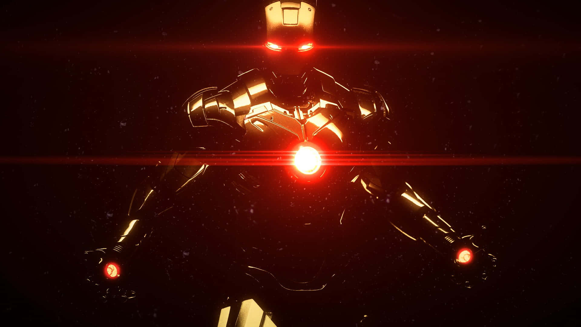 Iron Man i mørket med en rød lys der skinner