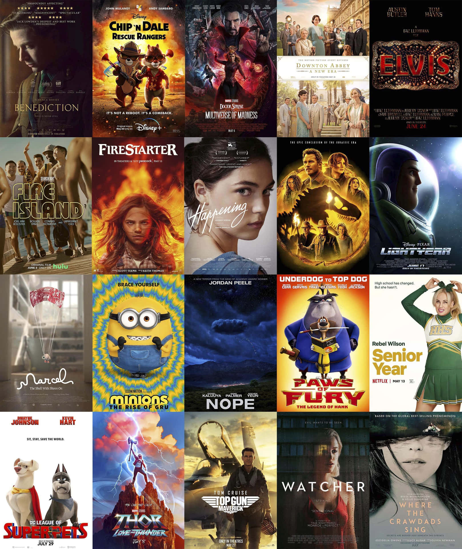 En collage af filmplakater med mange forskellige film, der vises