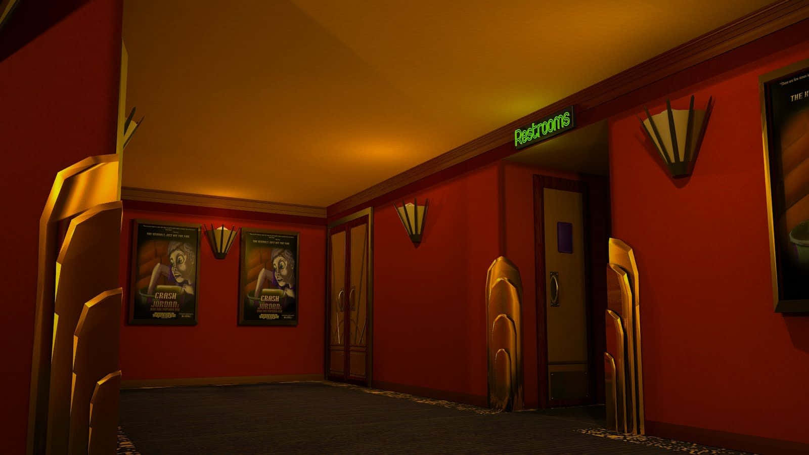 Hallway Of Cinema With Golden Interiors Movie Theater Background