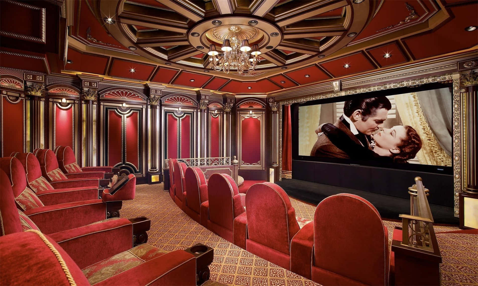 Classical Red And Gold Movie Theater Background