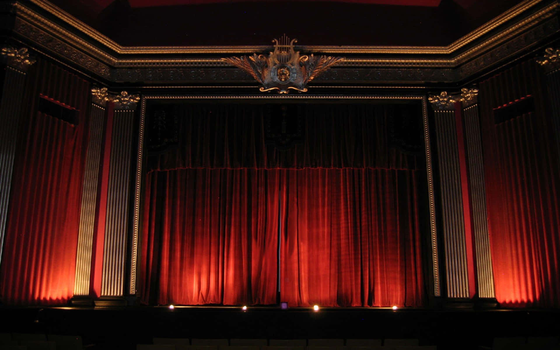 Red Curtains Golden Classical Movie Theater Background