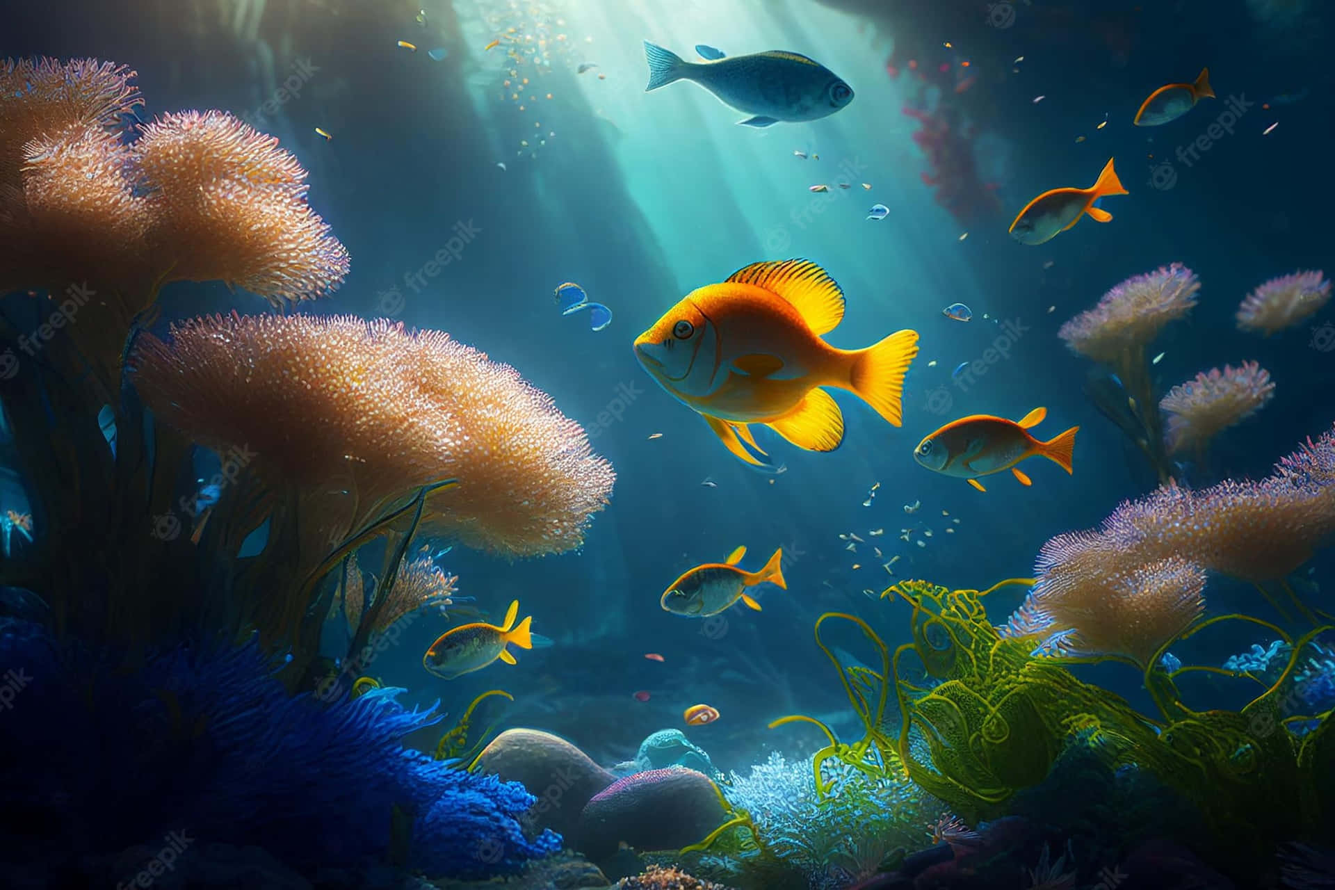 Svævende gennem dybderne - En dykket eventyr Wallpaper