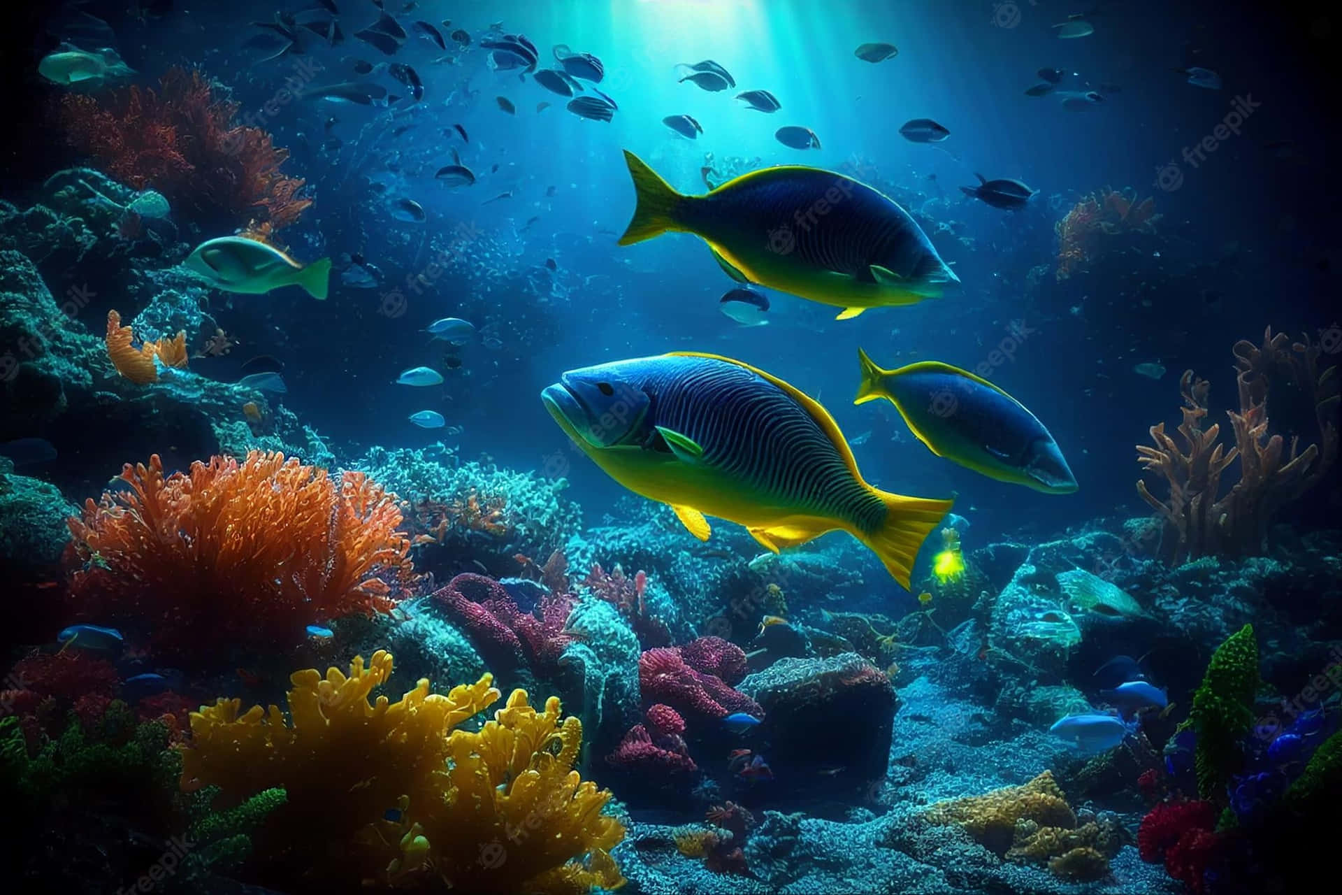 Svæv gennem dybderne af havet med Moving Underwater. Wallpaper