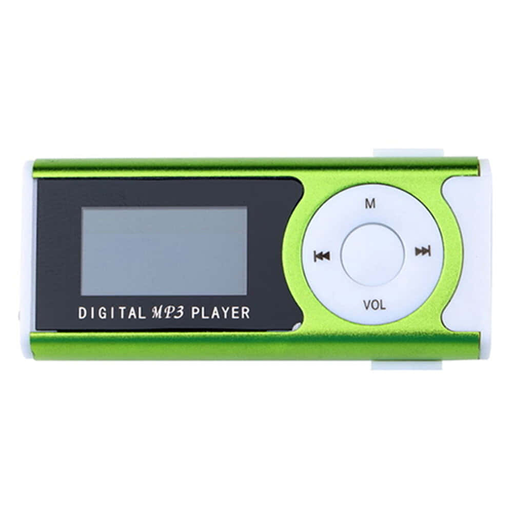 a green mp3 player with a white screen