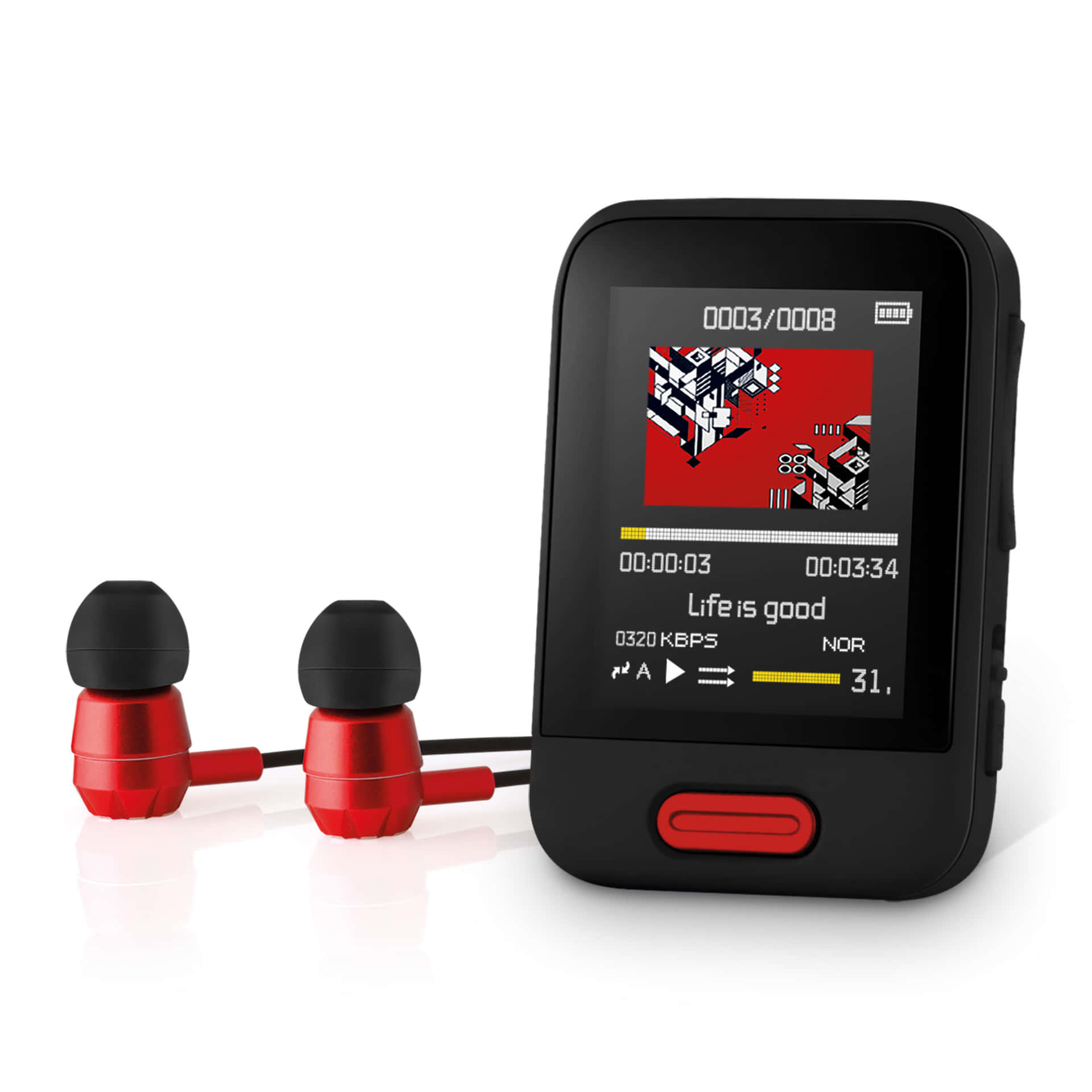 a mp3 player with earphones and a screen
