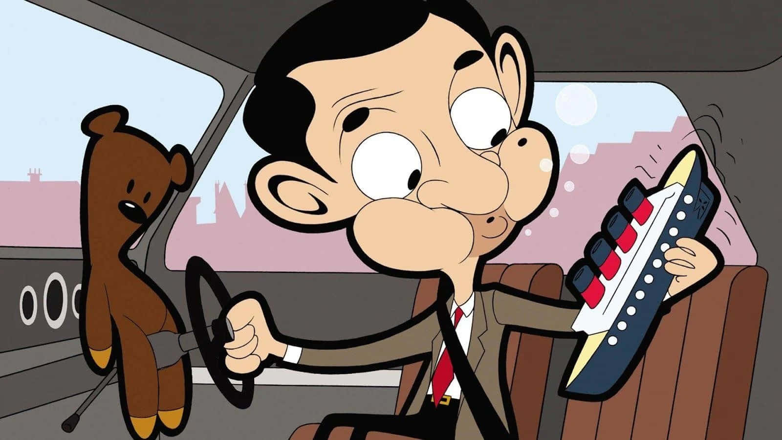 "A Smiling Mr. Bean in His Signature Suit"