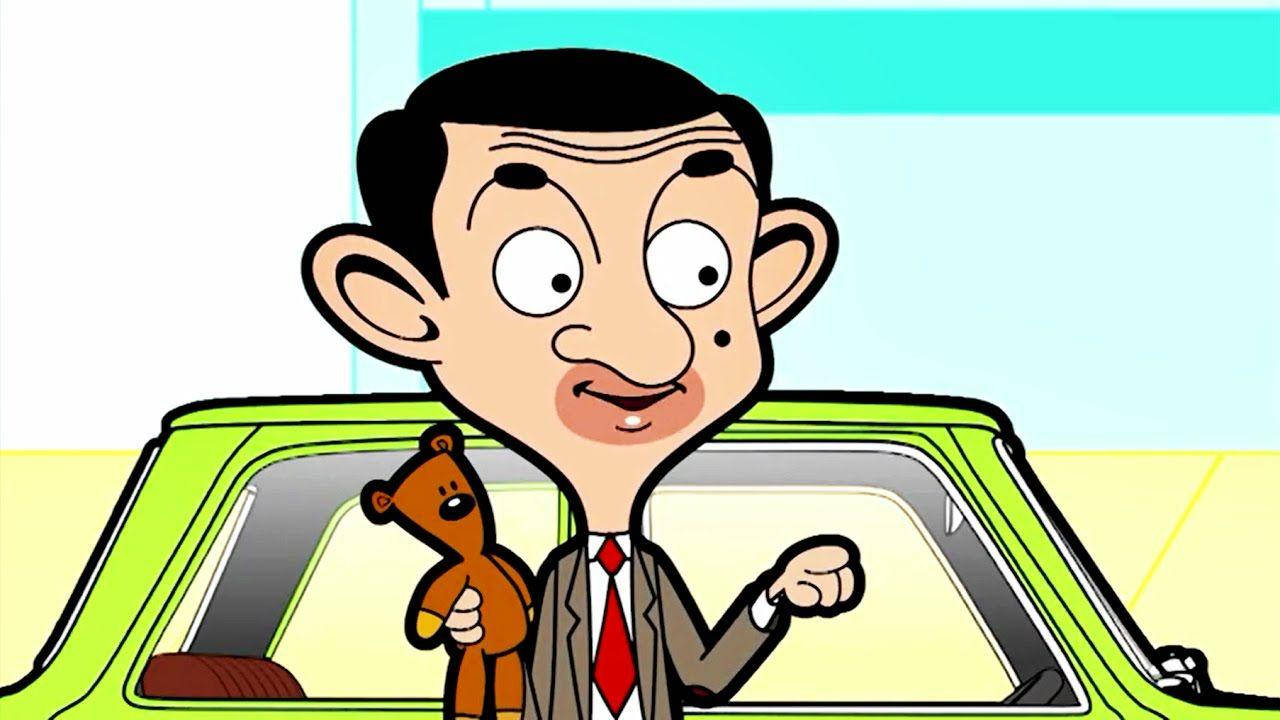 Mr. Bean Cartoon In Front Of Car Background