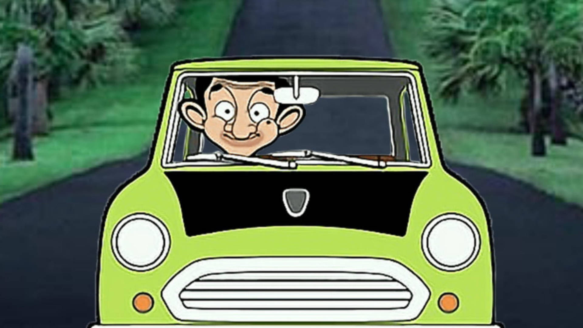 Mr. Bean Cartoon Riding Car Background