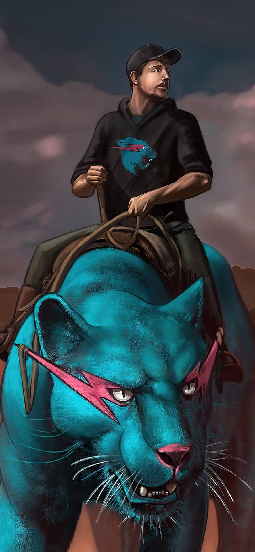 Mr. Beast rider på blå tiger Wallpaper