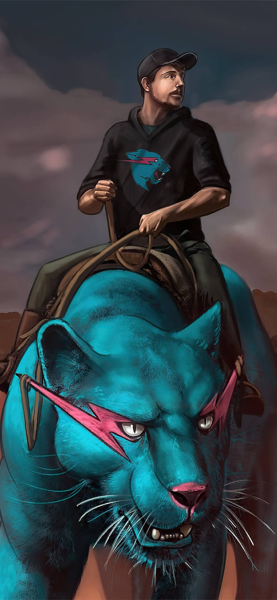 Mrbeast Montando En Un Tigre Azul Fondo de pantalla