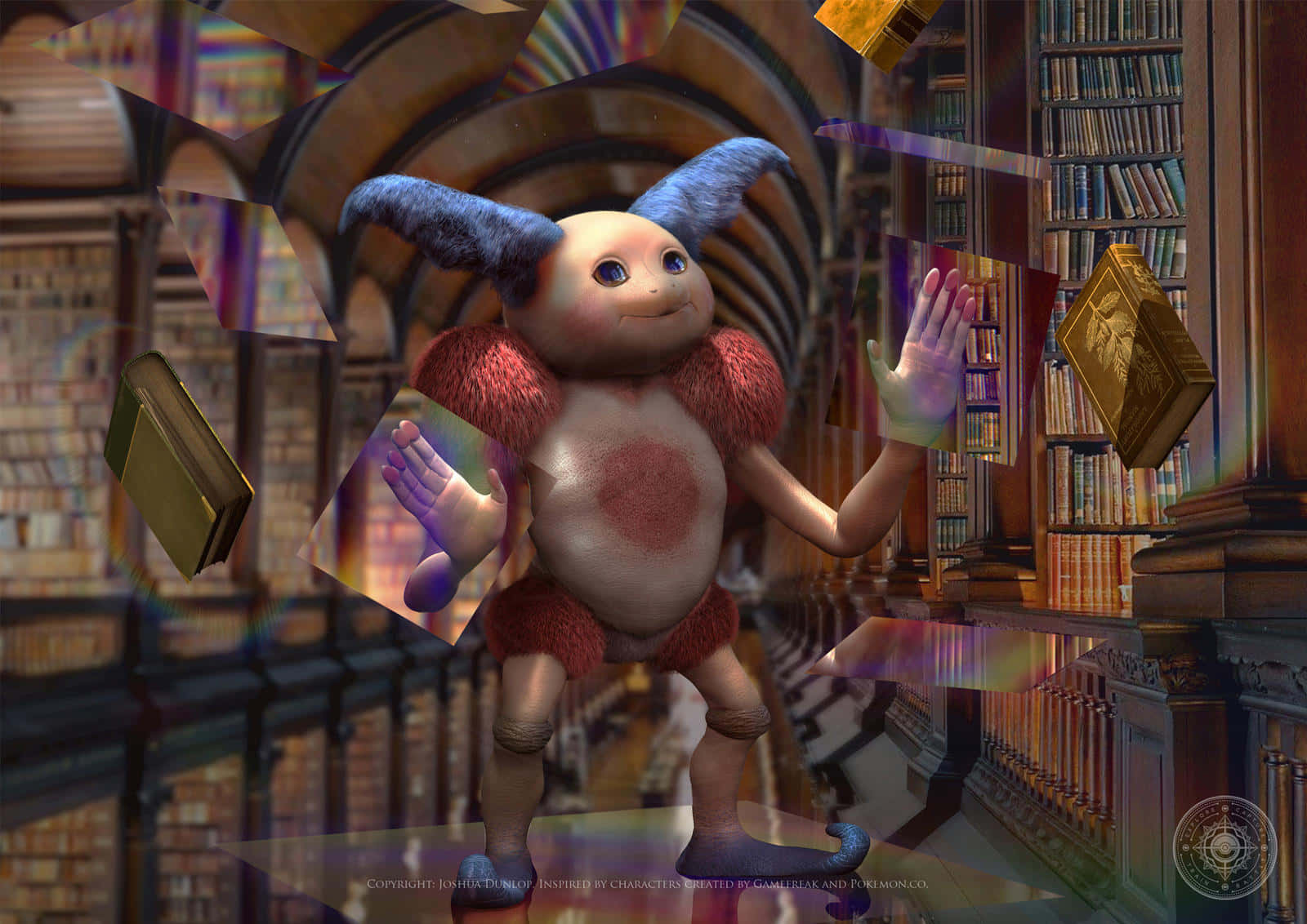 "Mr. Mime enjoying a peaceful read surrounded by knowledge and mystery" Wallpaper