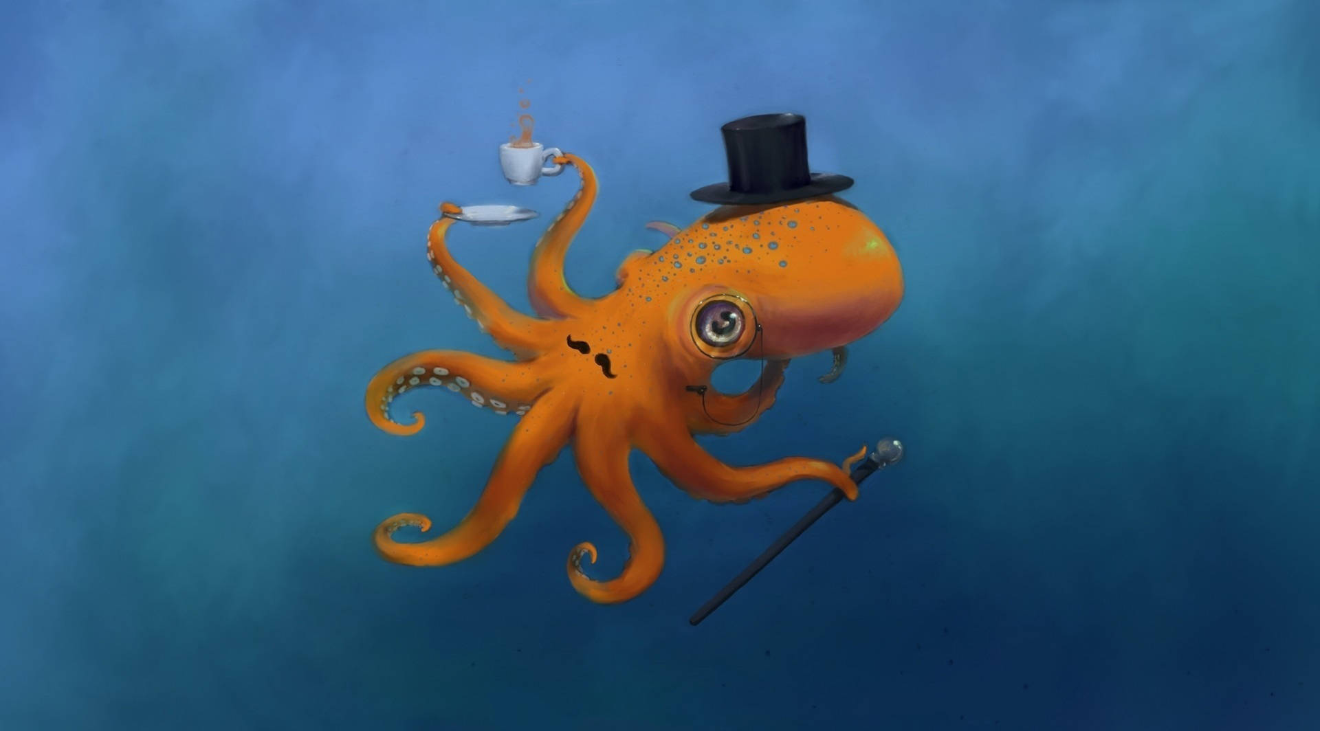 Herr Octopus med monokkel danser i en top hat. Wallpaper