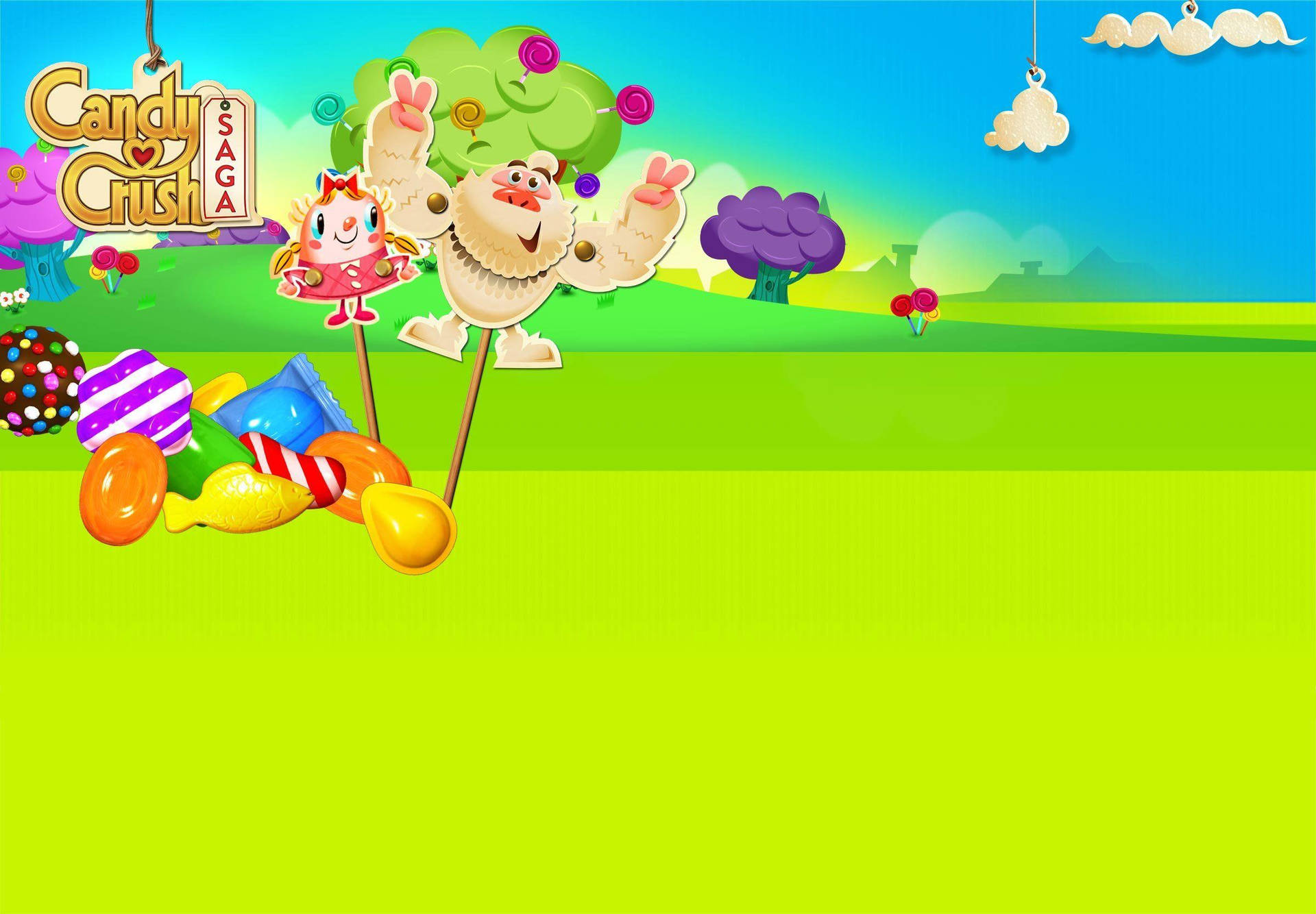 Exciting Adventures with Tiffi and Mr. Yeti in Candy Crush Saga Wallpaper