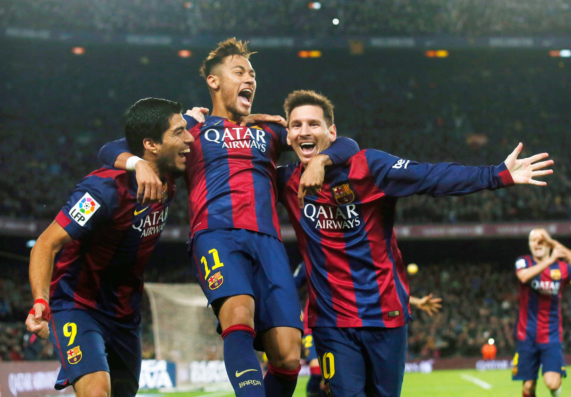 MSN Trio med Neymar, der hopper af glæde Wallpaper
