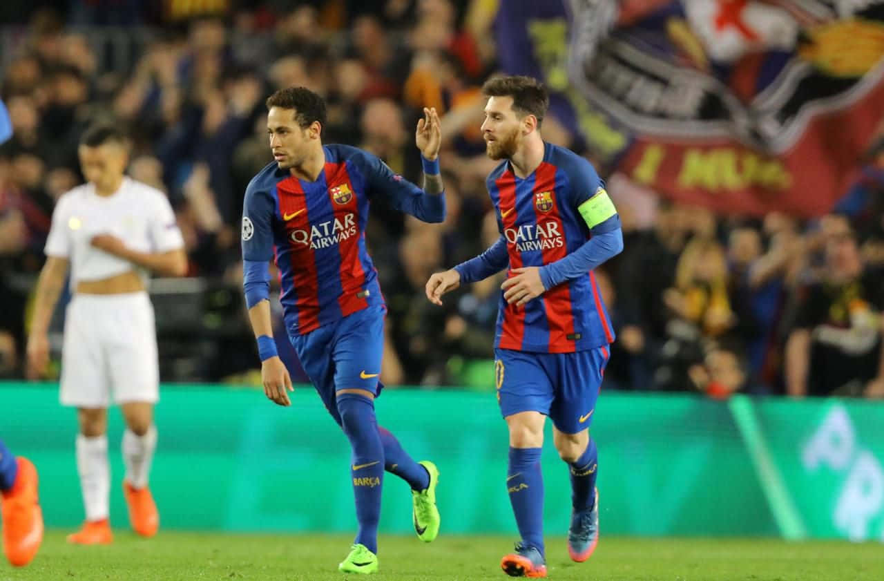 Download MSN Trio With Neymar Messi Running Wallpaper | Wallpapers.com
