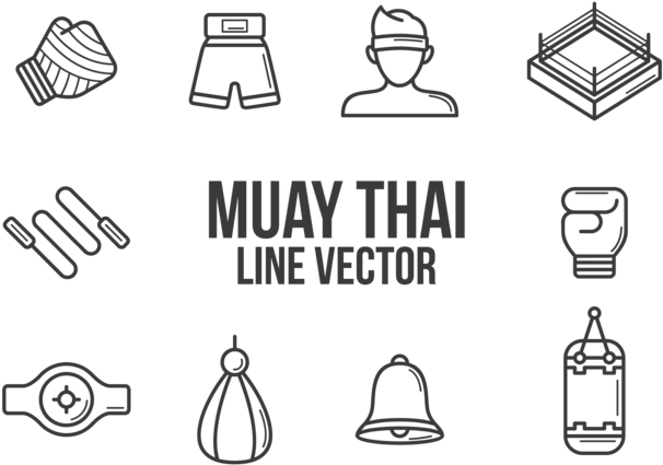 Muay Thai Equipment Icons Set PNG