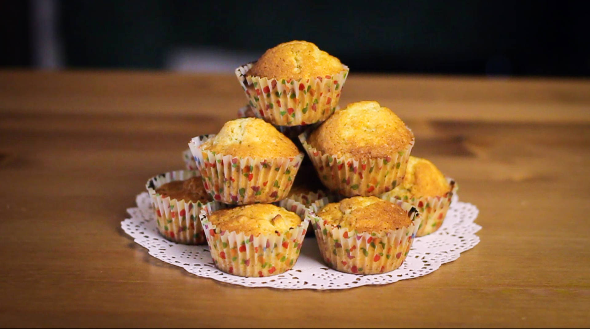Muffin Pyramid On Table Wallpaper