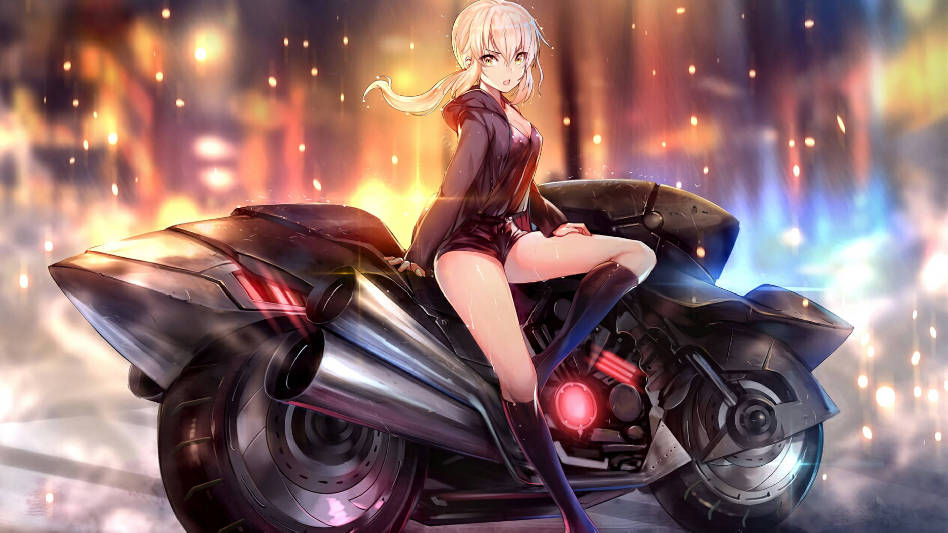 Kvinnori Het Anime På Motorcykel Wallpaper
