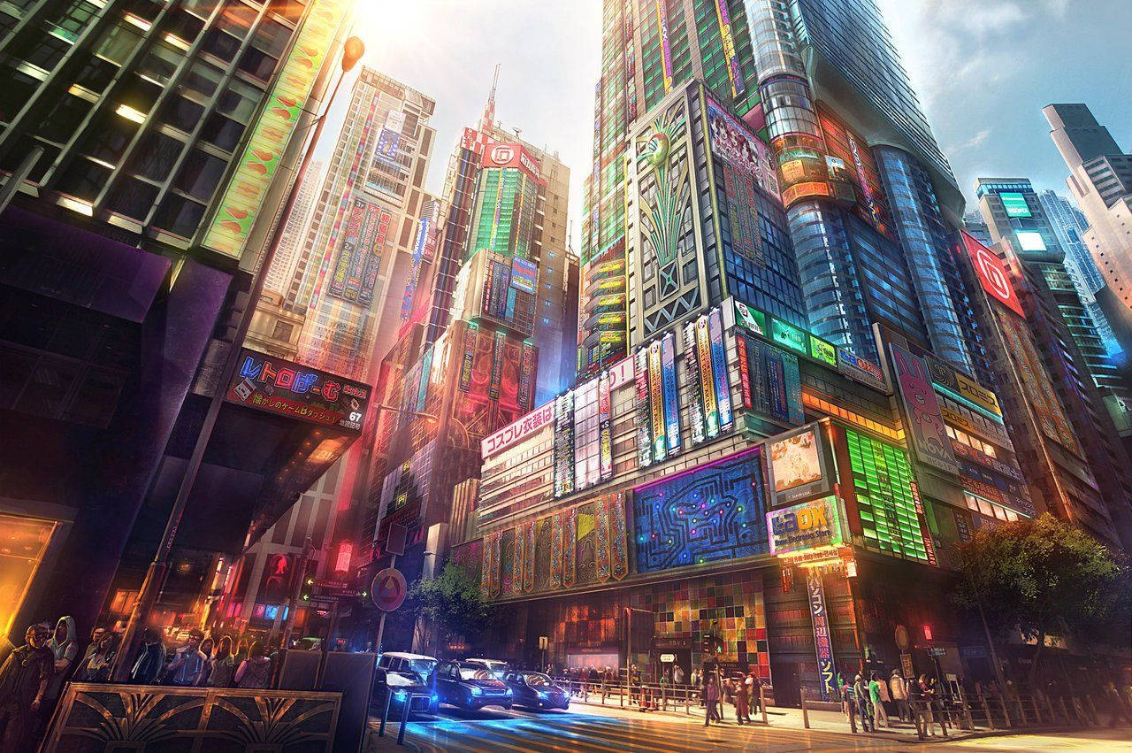 Multi-colored Buildings Anime City Wallpaper