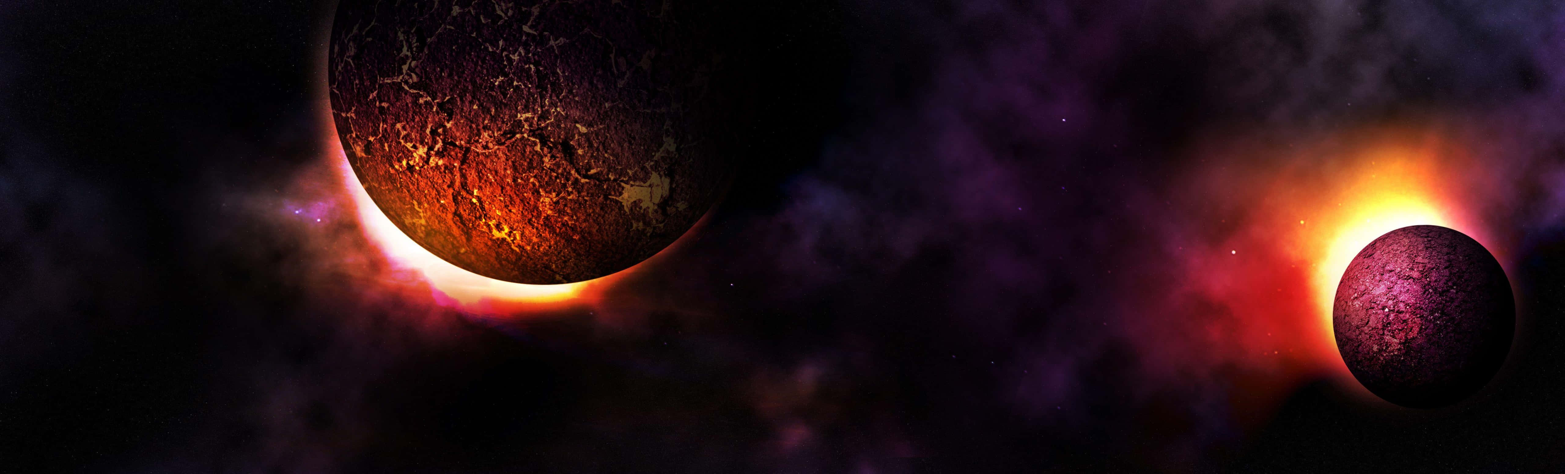 Zweiplaneten Im Weltraum Mit Hellem Licht. Wallpaper
