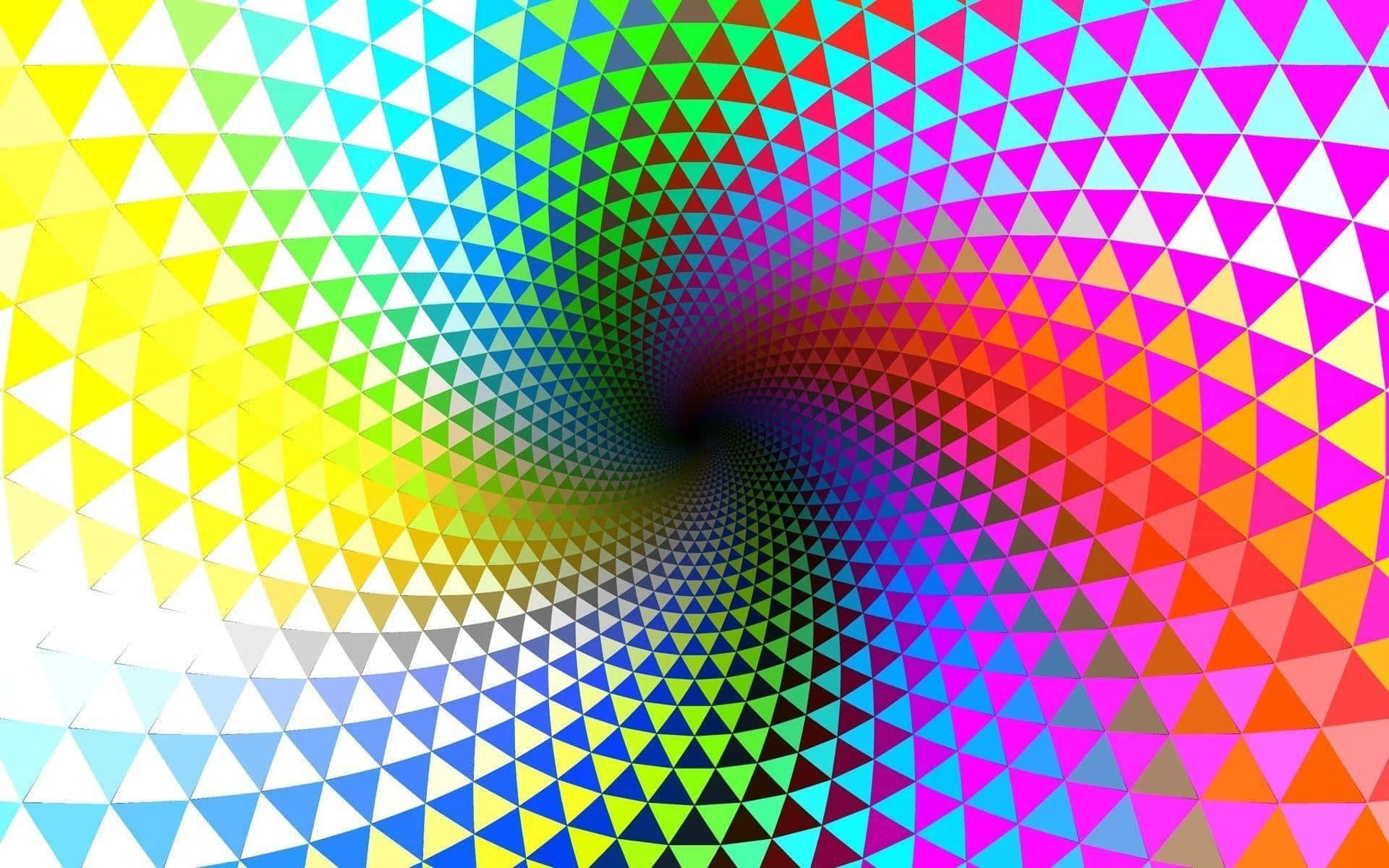 a colorful spiral with triangles in the background