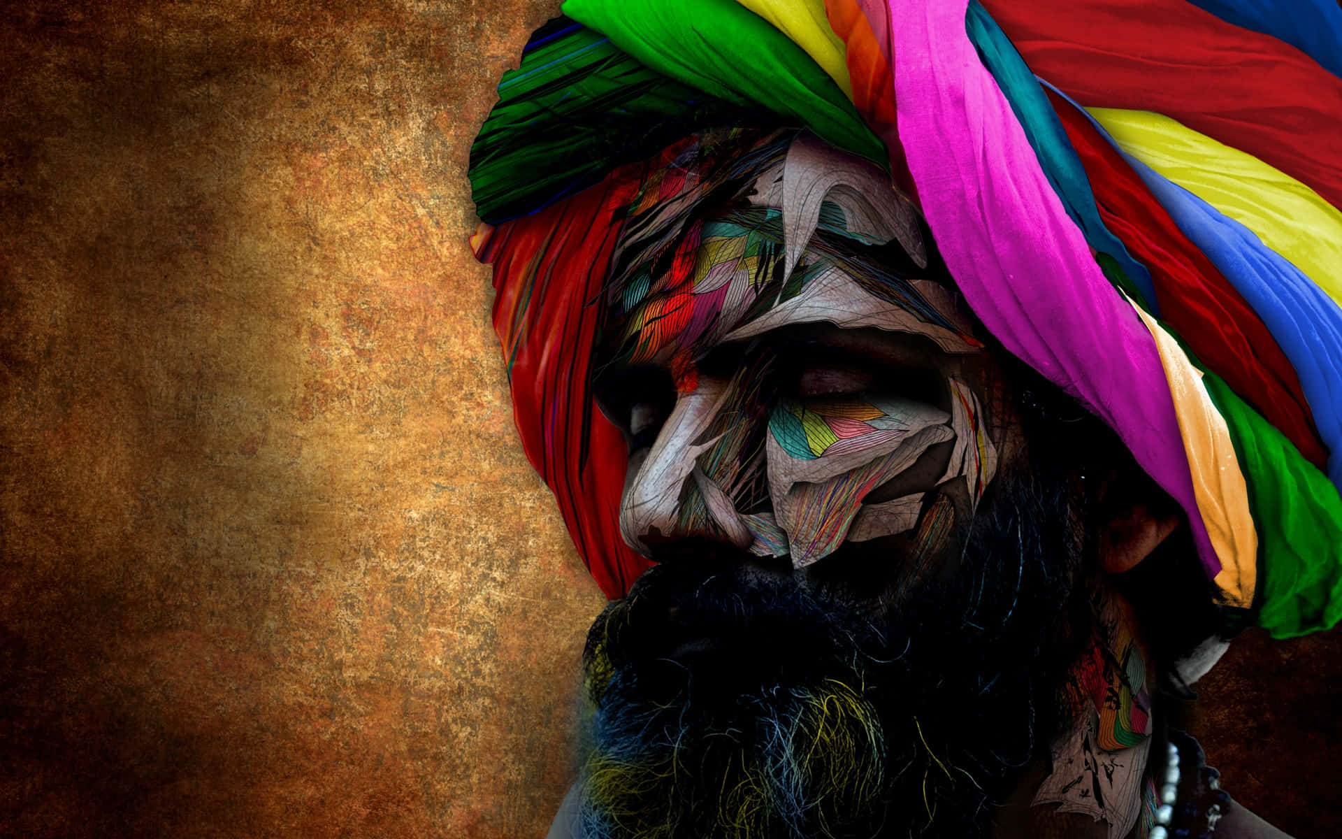 Multicolored Abstract Bearded Indian Guy Wallpaper