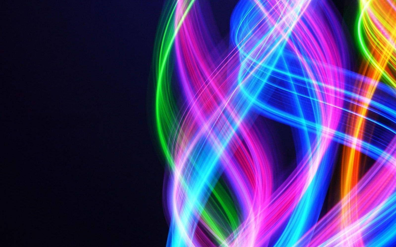 Multicolored Dark Neon Light Swirls Wallpaper