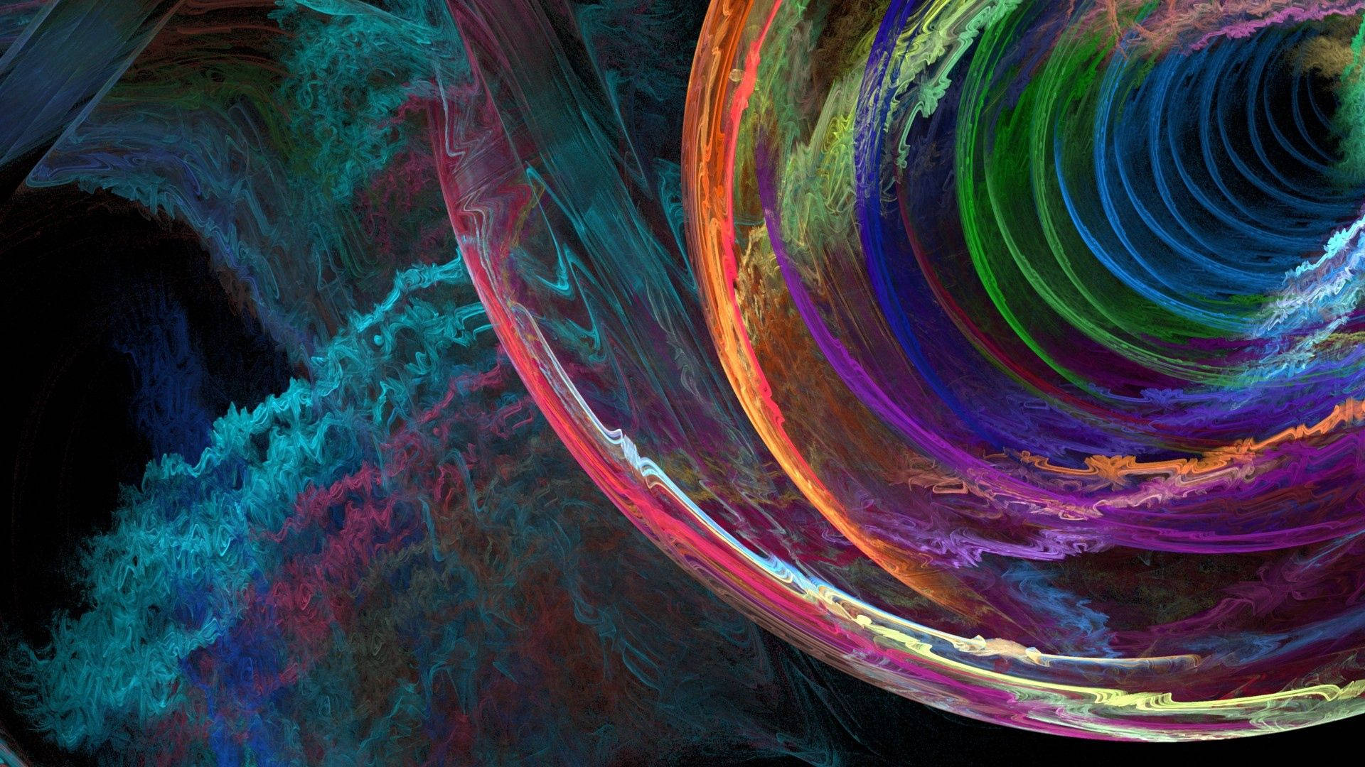 Multicolored background in spiraling shape in the dark. 