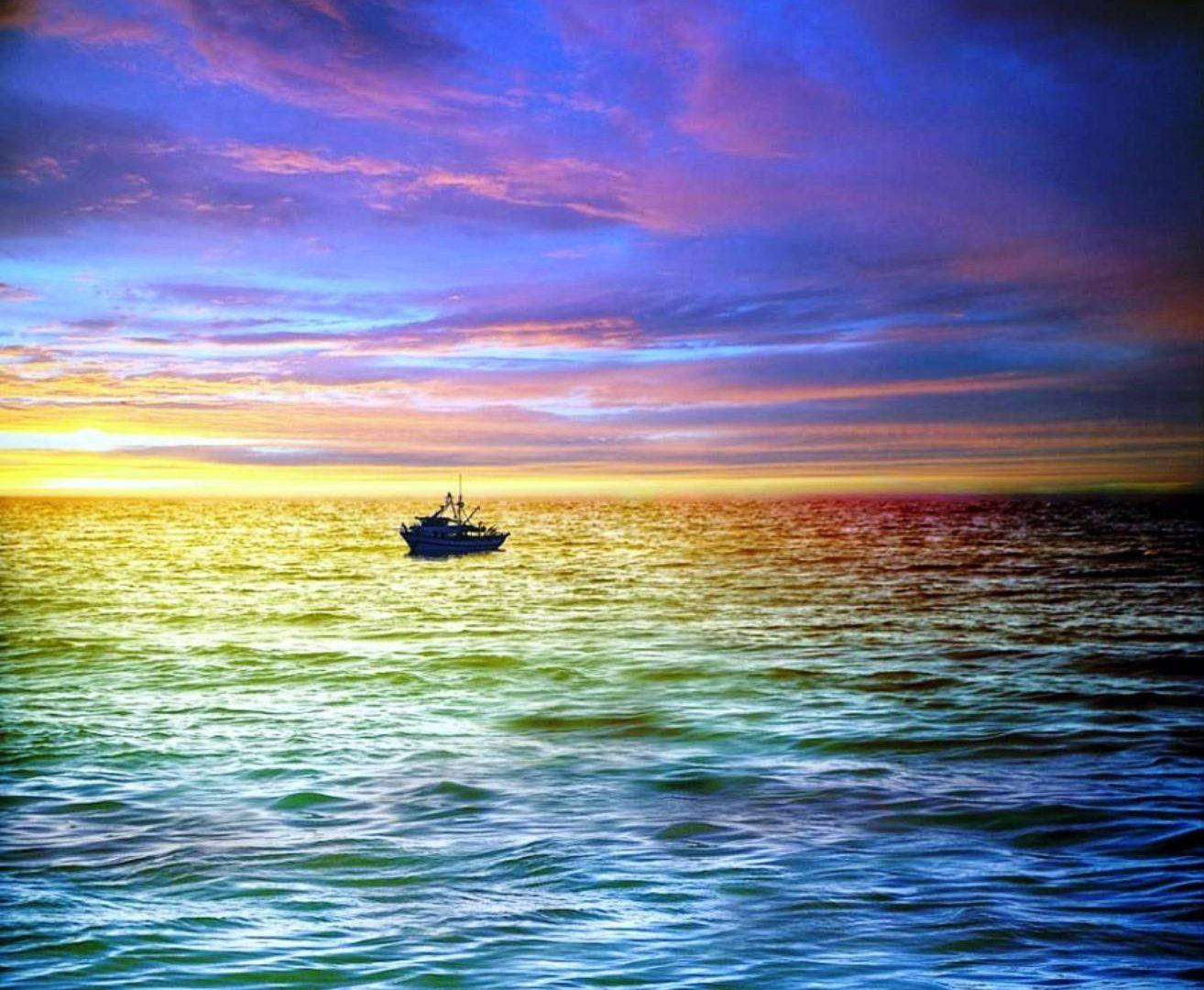 Multicolored Sunset Ocean Wallpaper