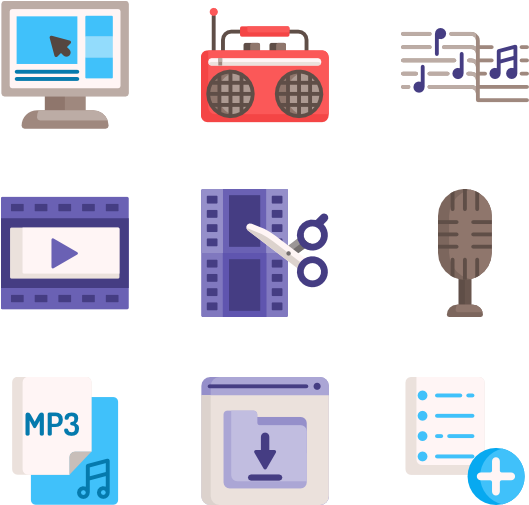 Multimedia Icons Set PNG