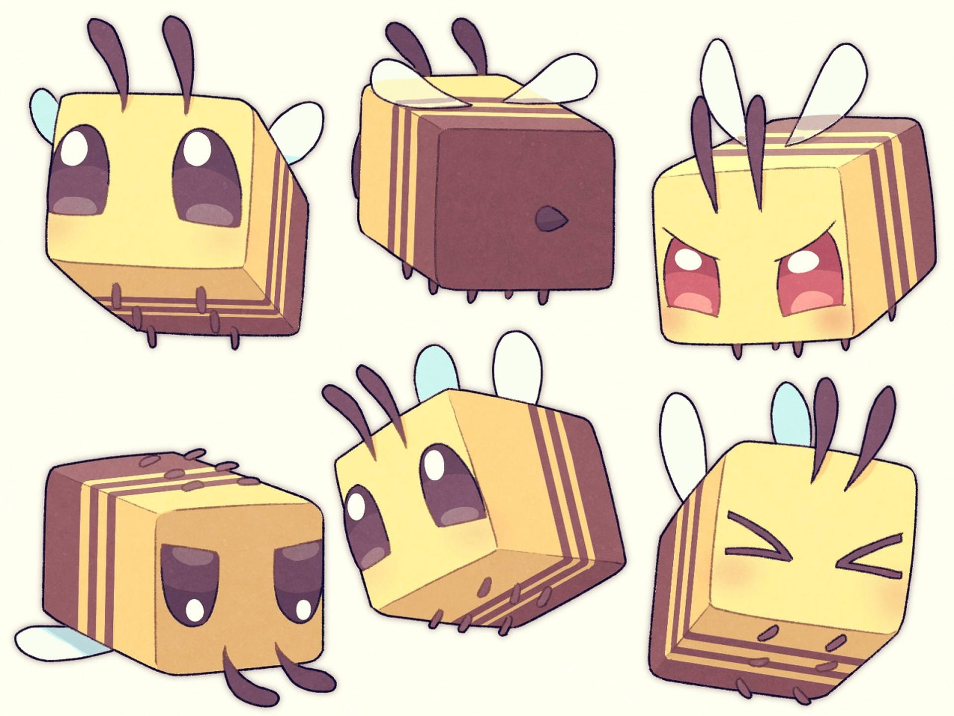 Multiple Expression Of Minecraft Bee Wallpaper