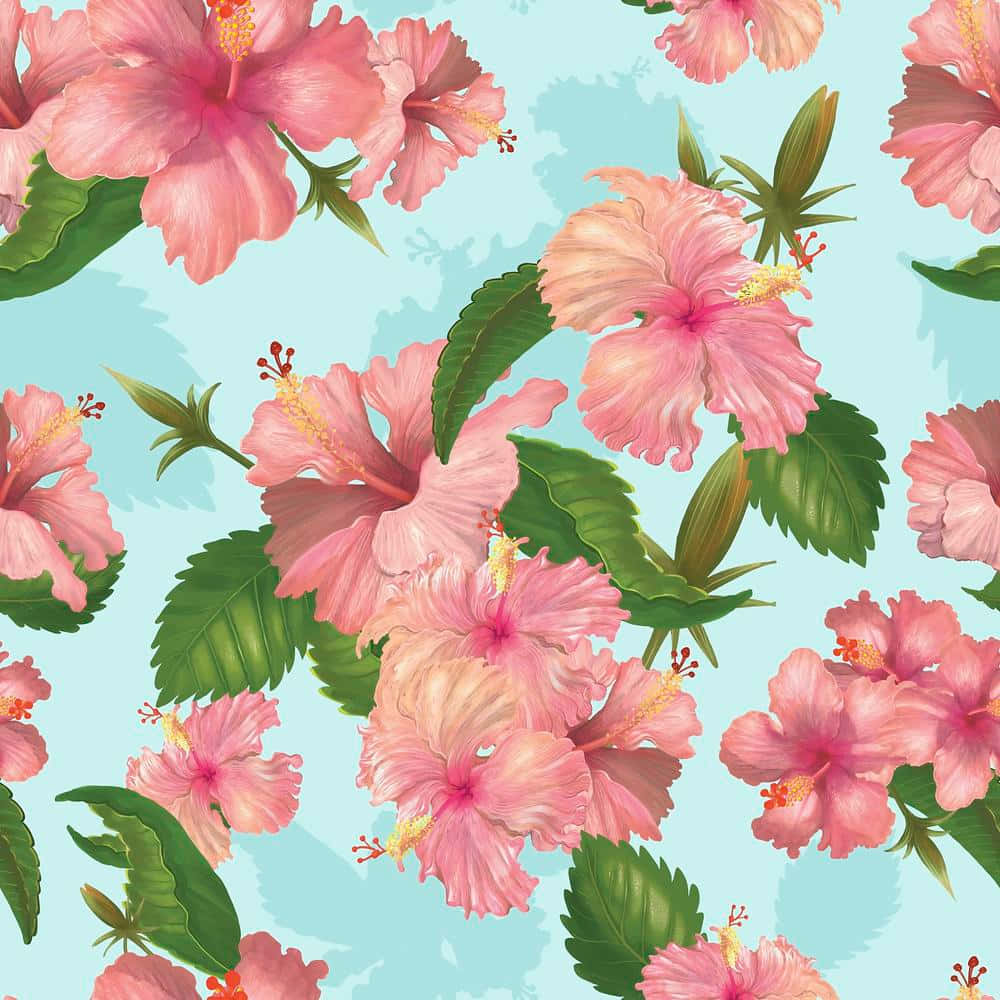 Multiple Illustration Of Pink Hibiscus Flower Background