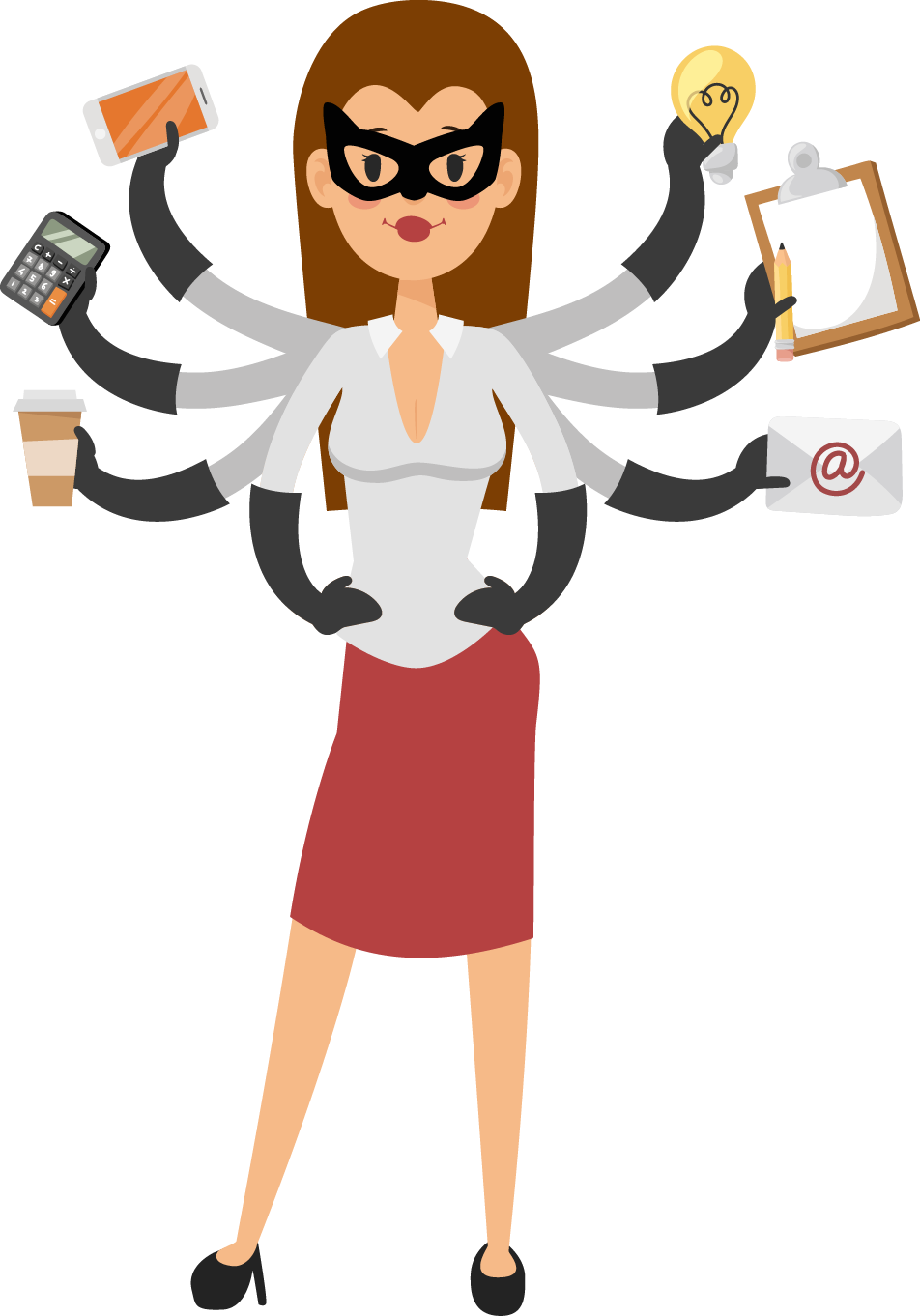 Multitasking Businesswoman Octopus Illustration PNG