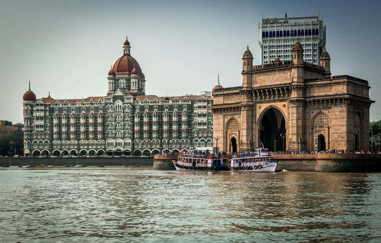 Caption: Bustling Mumbai Skyline at Dusk