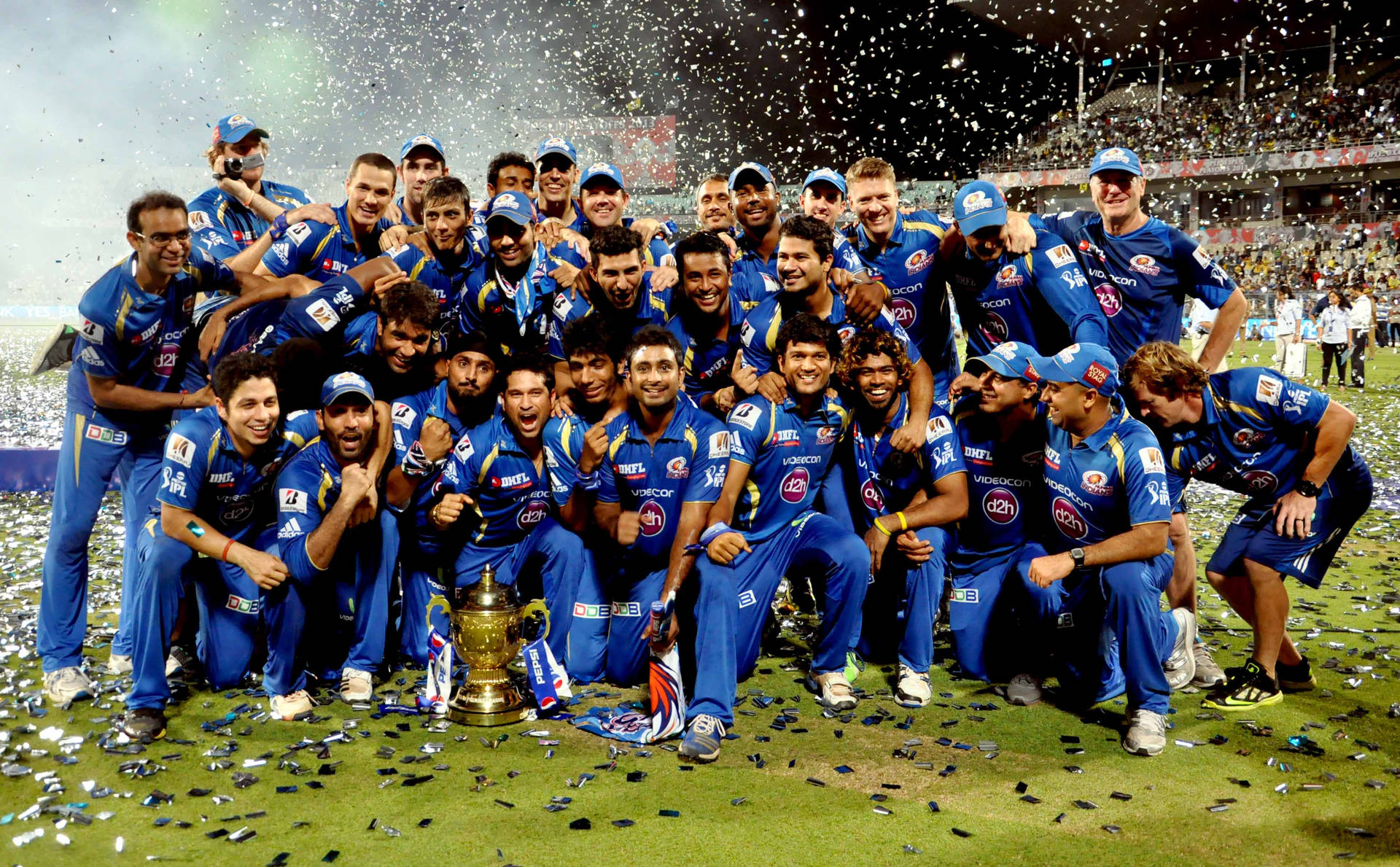 Mumbai Indians Team Celebrating Victory Wallpaper
