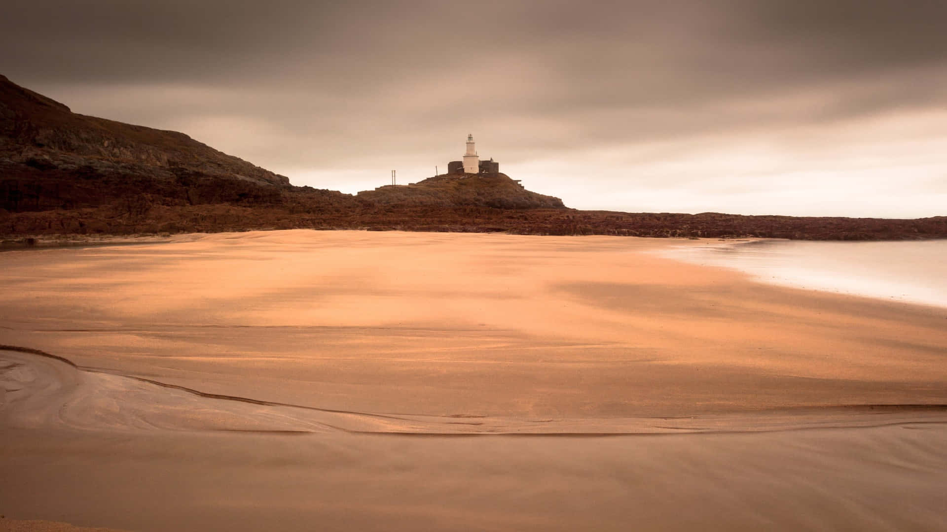 Mumbles Vuurtoren Swansea Dusk Achtergrond