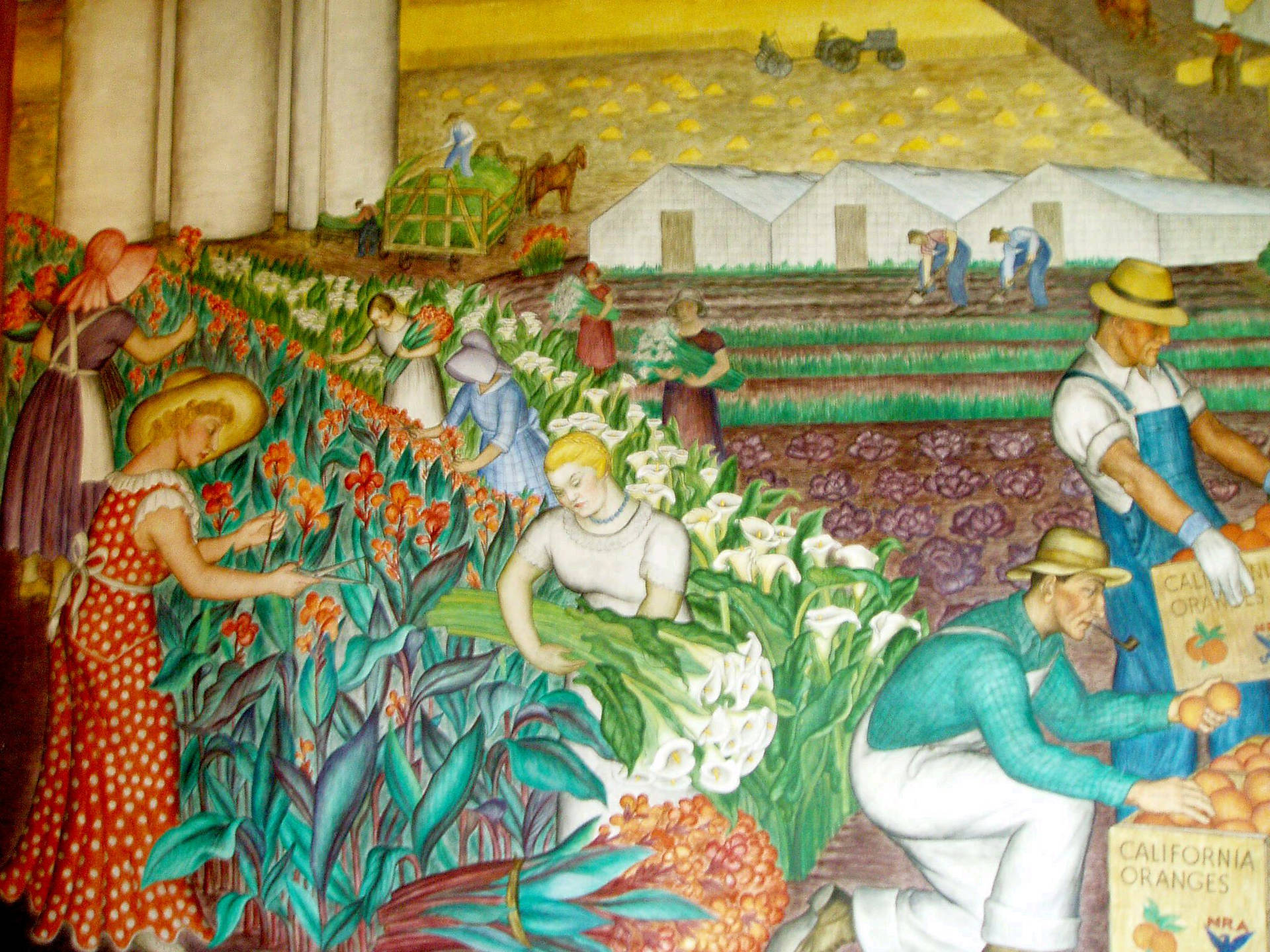 Mural In Coit Tower By Maxine Albro Wallpaper