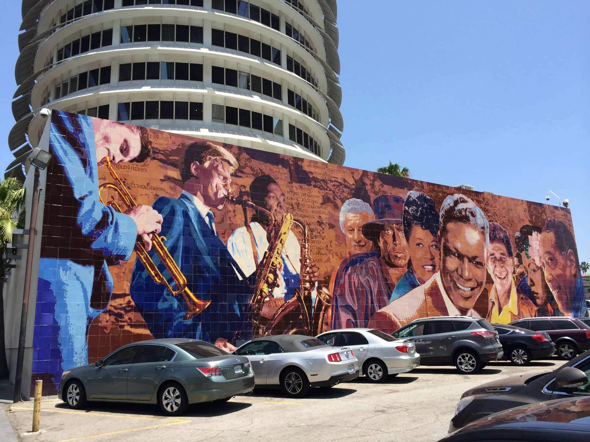 Mural Paintings At The Ground Floor Of The Capitol Records Building Wallpaper