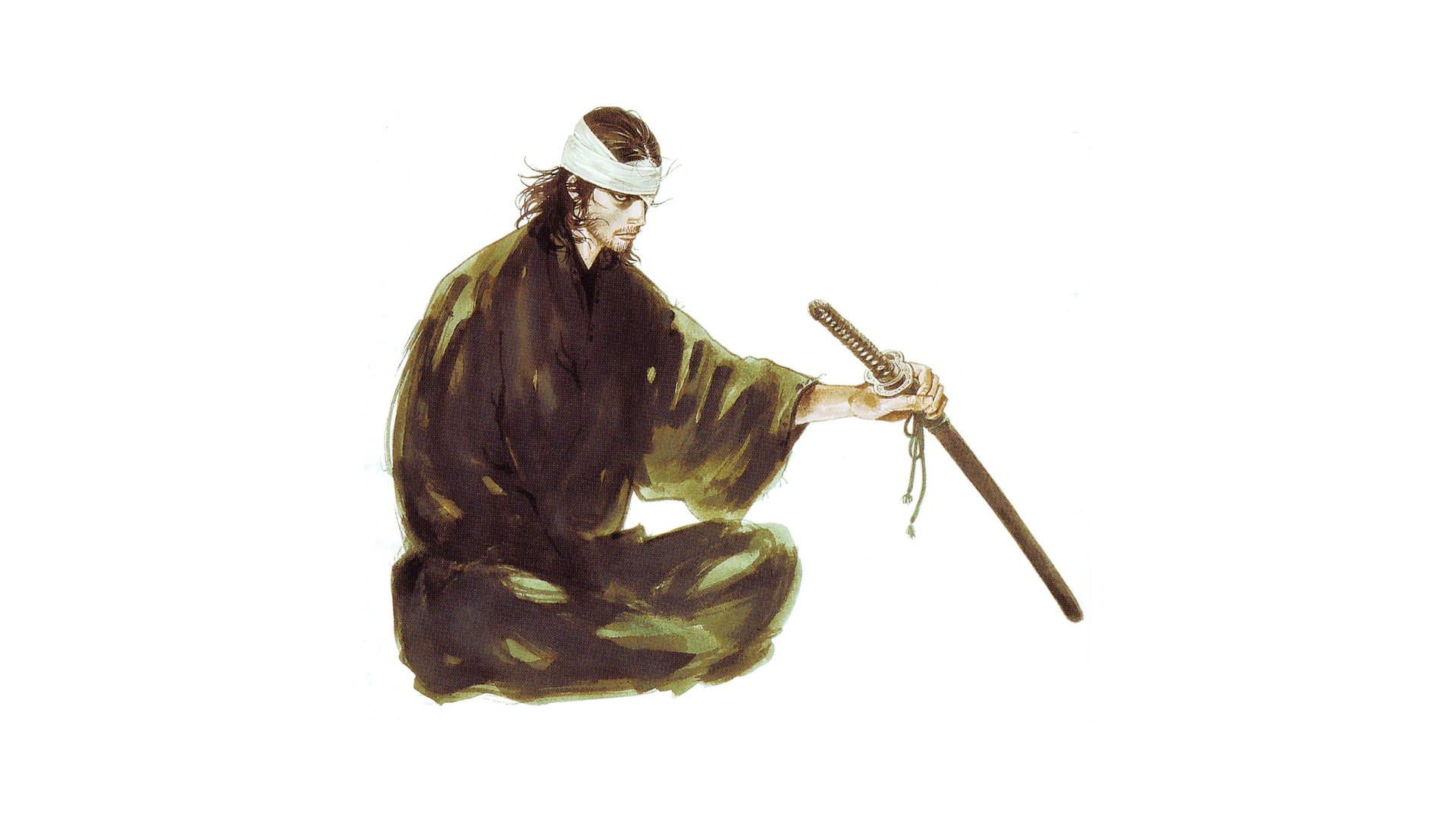 Musashi Vagabond Holding Sword Background