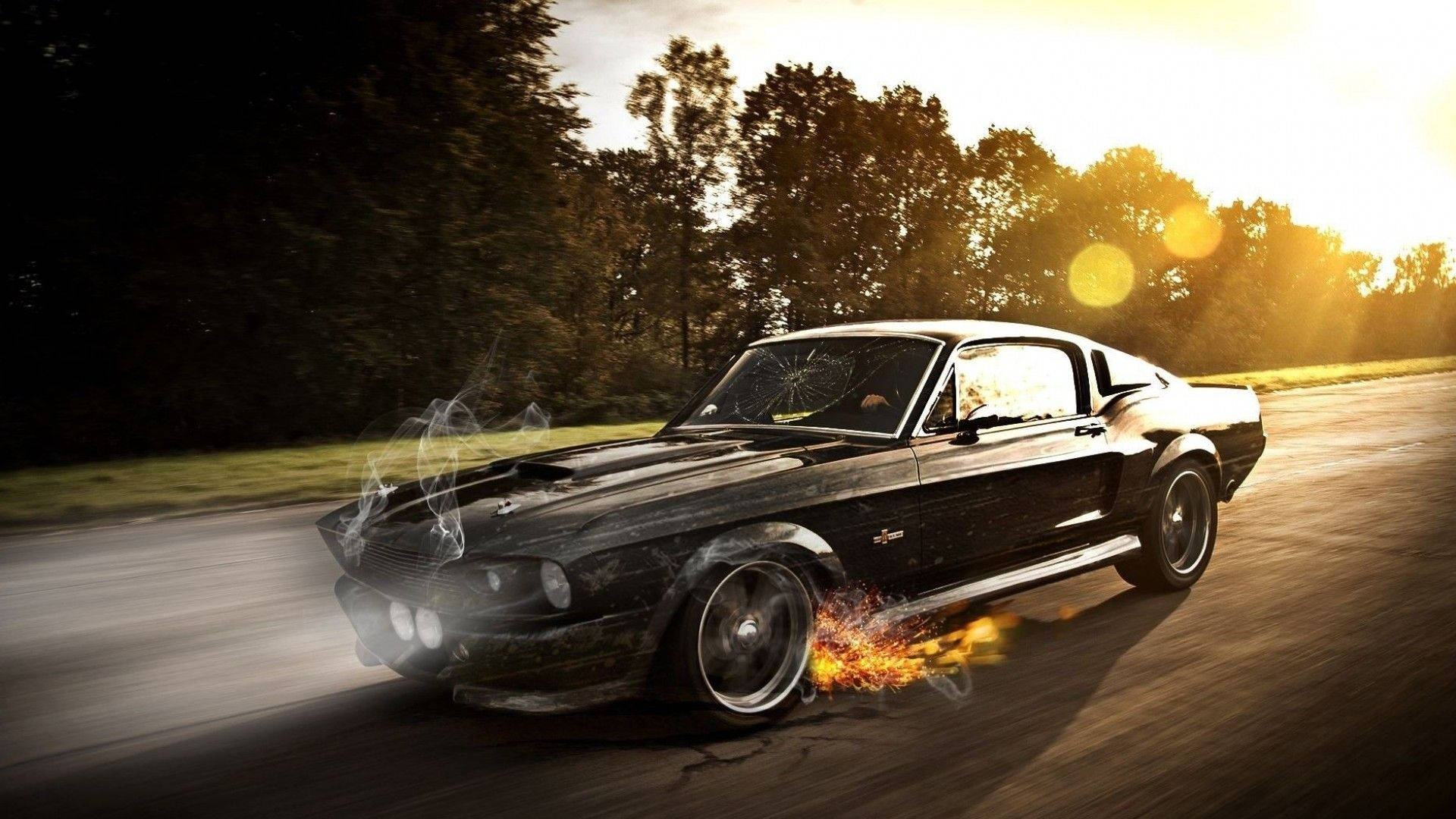 Muscle Car Tires On Fire Wallpaper