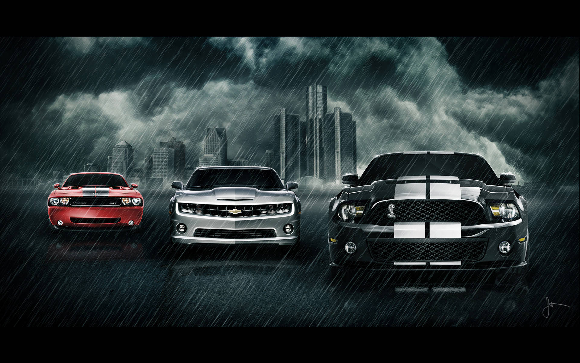 Muscle Cars Rain Dark Mustang Hd Wallpaper