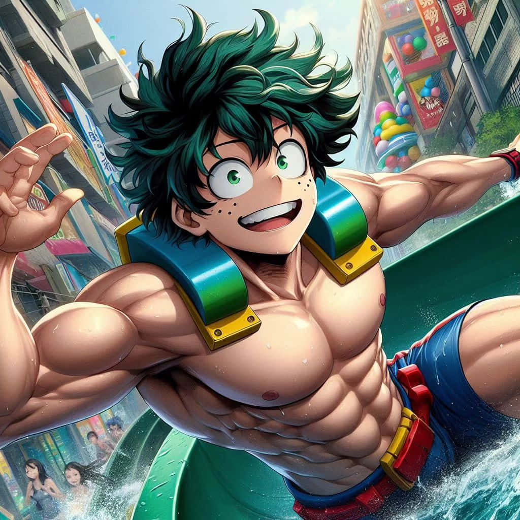 Muskuløs Animehelt Deku Vannsklie Bakgrunnsbildet