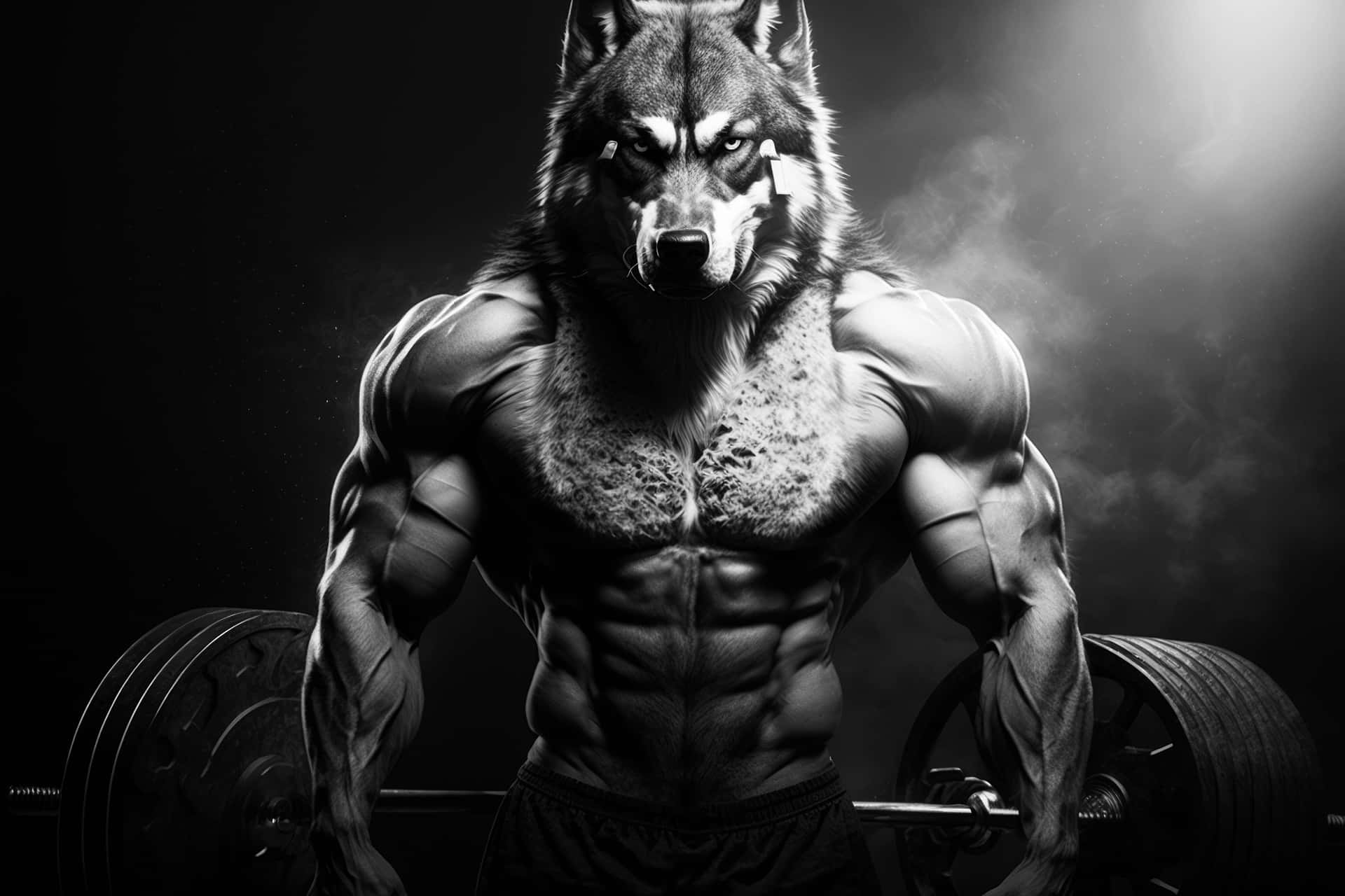 Muscled_ Wolf_ Anthropomorphic_ Illustration Wallpaper