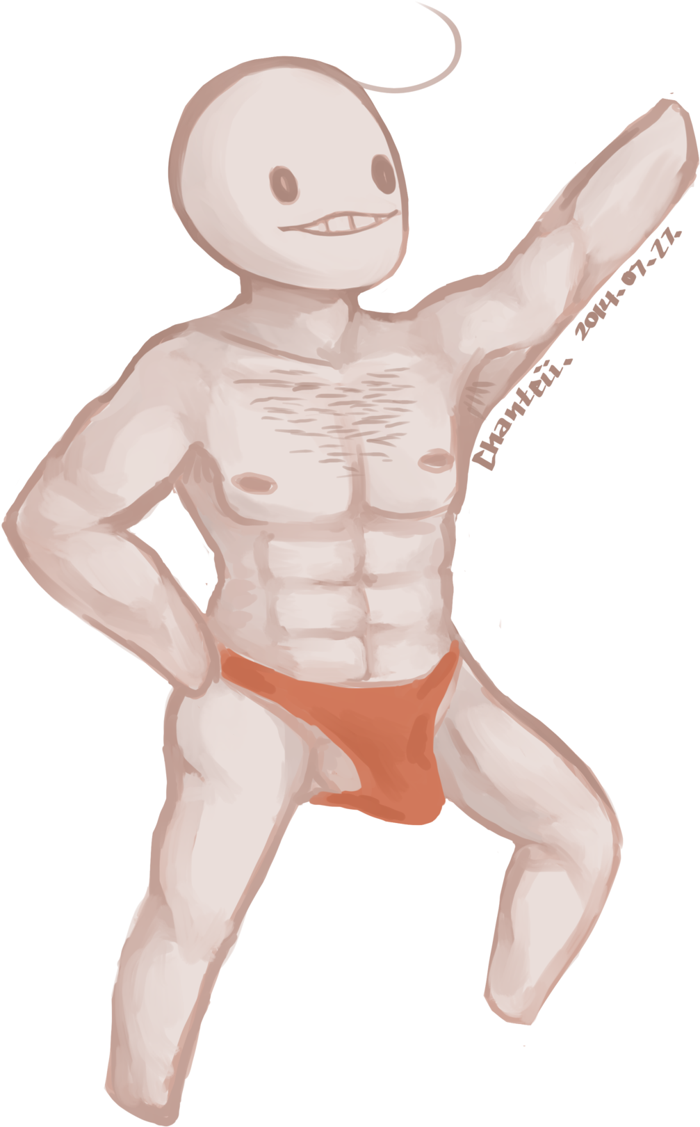Muscular Cartoon Figure Posing PNG
