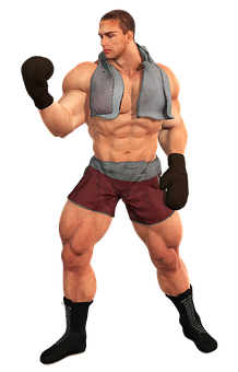 Muscular Man Boxing Pose PNG