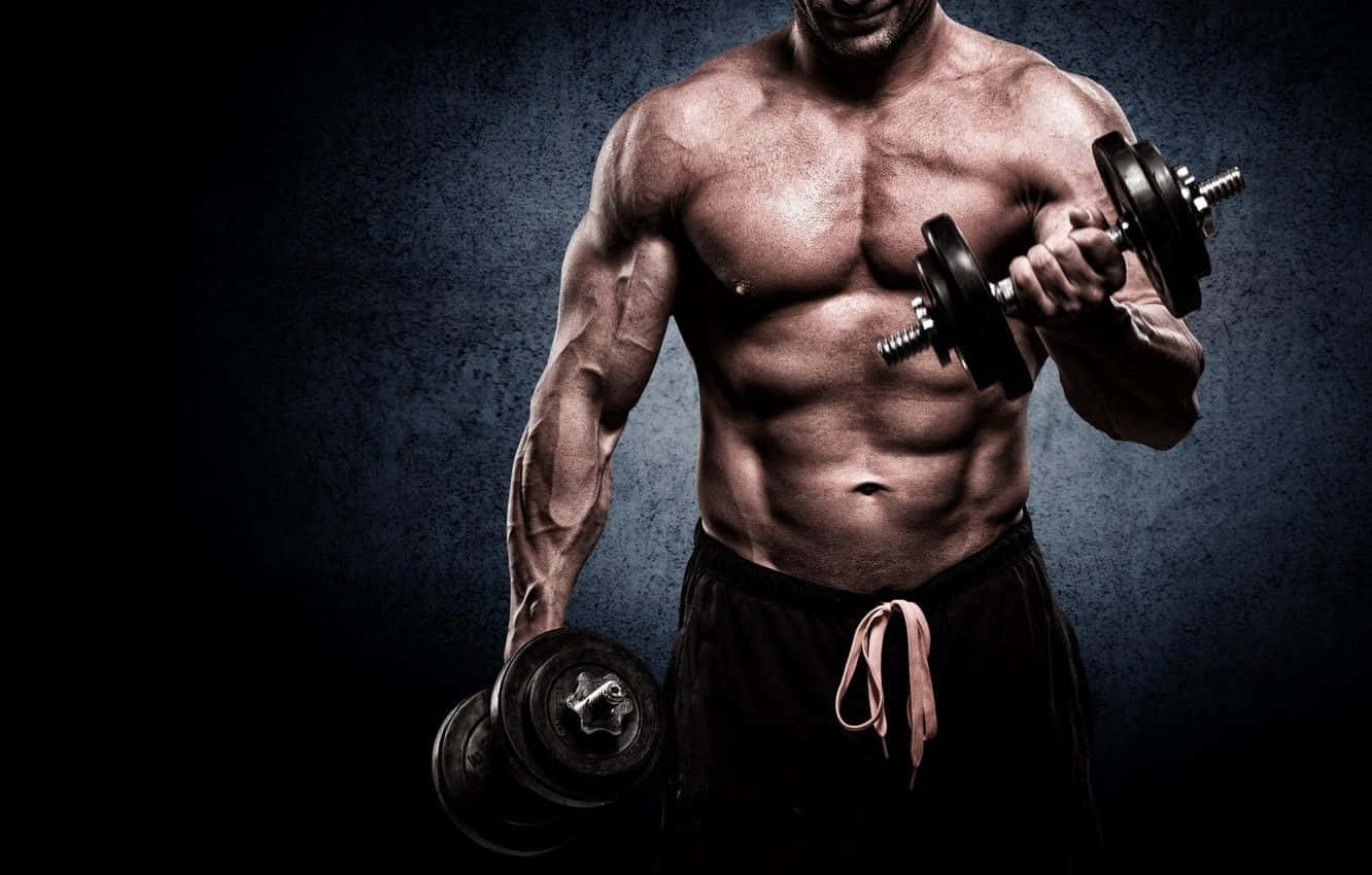 Spierachtige Man Dumbbell Workout Achtergrond