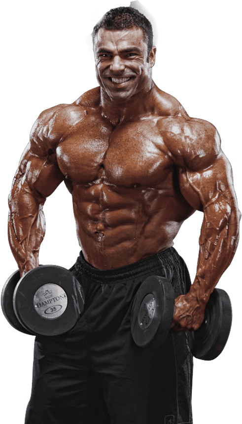 Muscular Man Holding Dumbbell PNG