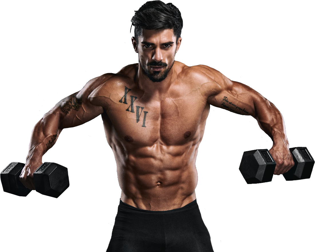 Muscular Man Lifting Dumbbells PNG