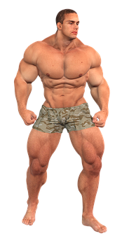 Muscular Man Posing Camouflage Shorts PNG